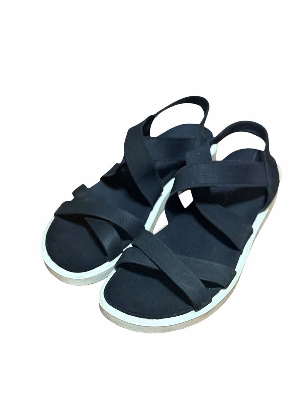 ECCO FLOWT Women’s Black Nubuck Strappy Comfort Sandals White Sole Sz 40